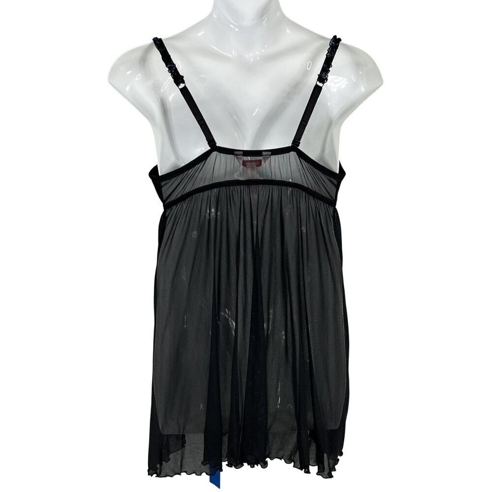 Cacique Womens 3X Babydoll Teddy Black Blue Floral Embroidered Bow Nightgown - Picture 3 of 10